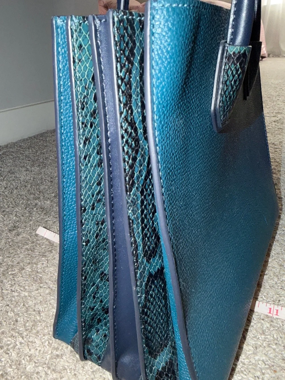 Michael Kors Teal Pebbled Leather Tote with Navy Trim